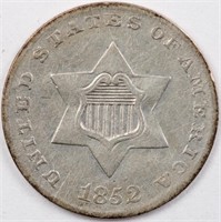 1852 Three Cent Silver - AU