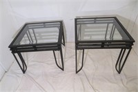 2 Side Tables Metal with Glass Tops 22 x 22x 20 h