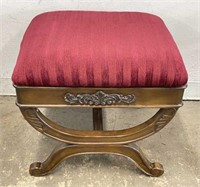 Carved Wooden Stool w/ Upholstered Seat