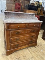 WALNUT CARVED MARBLE TOP CHEST