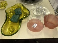 Tiffin glass fawn floater, ash trays, etc.