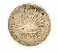 Coin 1896AM 8 Reales Mexico Libertad Silver Coin-F