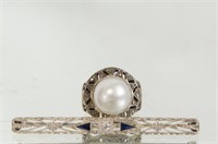 Pearl Ring  plus Art Deco Diamond pin