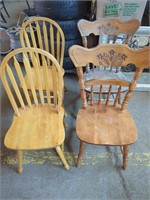 4 Wooden Dinner Chairs, Two With Flower Detail,