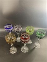 6 Piece mostly colored set of Bohemian Glass wine