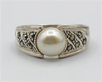Sterling Pearl Ring Sz 9 Tw 3.8g
