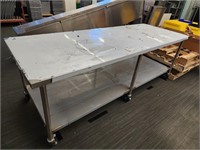 NEW 96" X 36" SS WORK TABLE ON WHEELS - 34" TALL