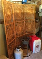 wicker room divider, fish cooker, & ice chest