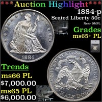*Highlight* 1884-p Seated Liberty 50c Graded ms65+