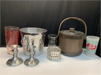 Bar Ware. ice Buckets Pewter Candlesticks &