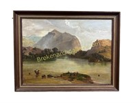 Mountain Landscape with Lake, Oil on Canvas