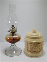 PEDESTAL OIL LAMP & COOKIE JAR