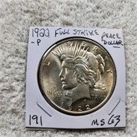 1922P Peace Dollar Full Strike MS63