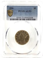 1886 $5 Gold Half Eagle PCGS AU53
