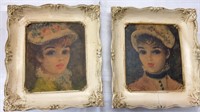 2 framed pictures hand drawn lady