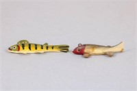 Lot of 2 Miniature Fish Spearing Decoys, 1 Mike