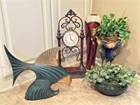 Fish Sculpture, Greenery, Clock, Haeger Planter