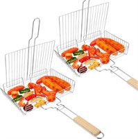 C9107  Grill Basket BBQ Rack 2 Pcs  Large Folding