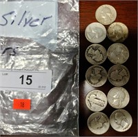 11 misc. silver quarters