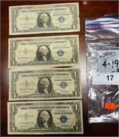 4 1957 One dollar silver certificates