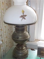 Brass base lamp painted shade elec. 20" UPSTAIRS