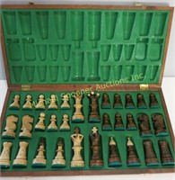 VINTAGE CHESS SET WITH HAND CARVED BOARD