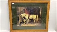 Horse and dogs print, corrugated mat in wood