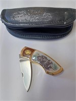 Franklin Mint Dog Scene Pocket Knife w/ Holder