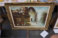 1970's original oil painting-European Street