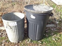 2  GARBAGE CANS..METAL ONE HAS A BAD BOTTOM