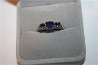Sterling Silver Blue 3 Stone Ring Size 8