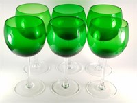 6 PIECE LOT GREEN GLASS WINE GLASSES
