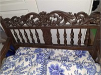 CARVED WOOD LOVESEAT & SEAT CUSHIONS