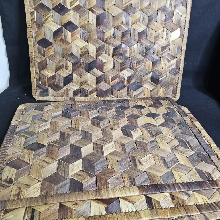Vintage set of 6 wood woven placemats.