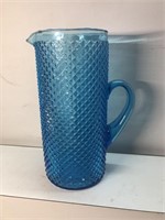 Vintage Mid Century diamond pattern blue glass