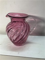 Vintage  Cranberry art glass Fenton style pitcher