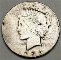 1934-S Peace Silver Dollar, XF, Better Date