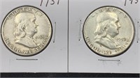 1951, 1952 Silver Franklin (2) Half Dollars