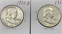 1953-D, 1954 Silver Franklin (2) Half Dollars