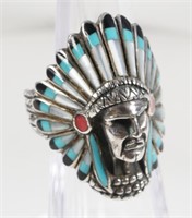 INDIAN CHIEF RING STERLING TURQUOISE MOP