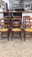 6 ANTIQUE OAK CANE BOTTOM CHAIRS GREAT CONDITION