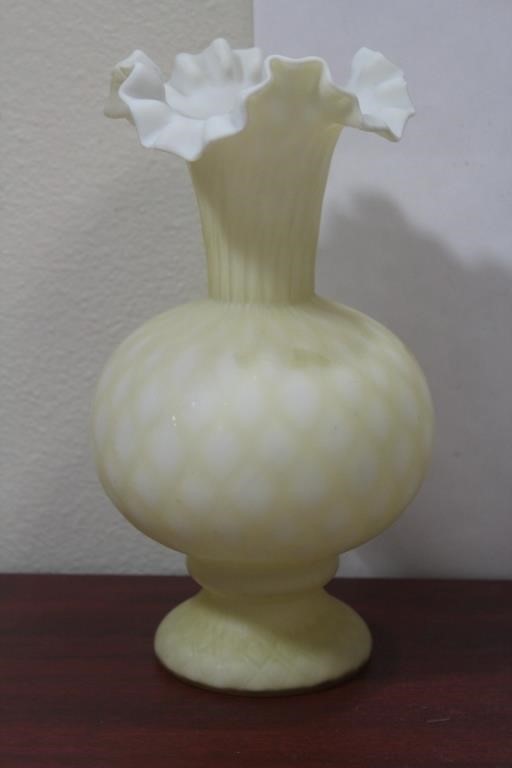 A Handblown Victorian Foliated Rim Glass Vase