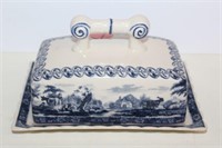 Old Blue & White Butter Dish with Lid