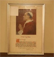 Pope Pious Signed Mixed Media Calligraphy Print