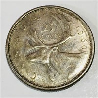 Silver 1960 Canada 25 Cent Coin