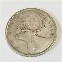 Silver 1943 Canada 25 Cent Coin