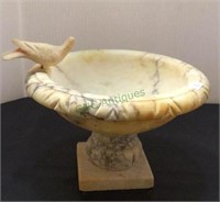 Carved marble birdbath measuring 6 1/2 inches