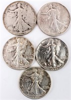 Coin 5 Walking Liberty Half Dollars W/ 1939-D