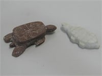 Two Stone Carved Turtles Items Longest 5"