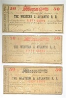 3- 50¢ NOTES FROM WESTERN & ATLANTIC RAILROAD